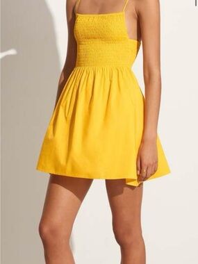 Faithfull the Brand “Amie” Sunny Yellow Smocked Bodice Mini Dress